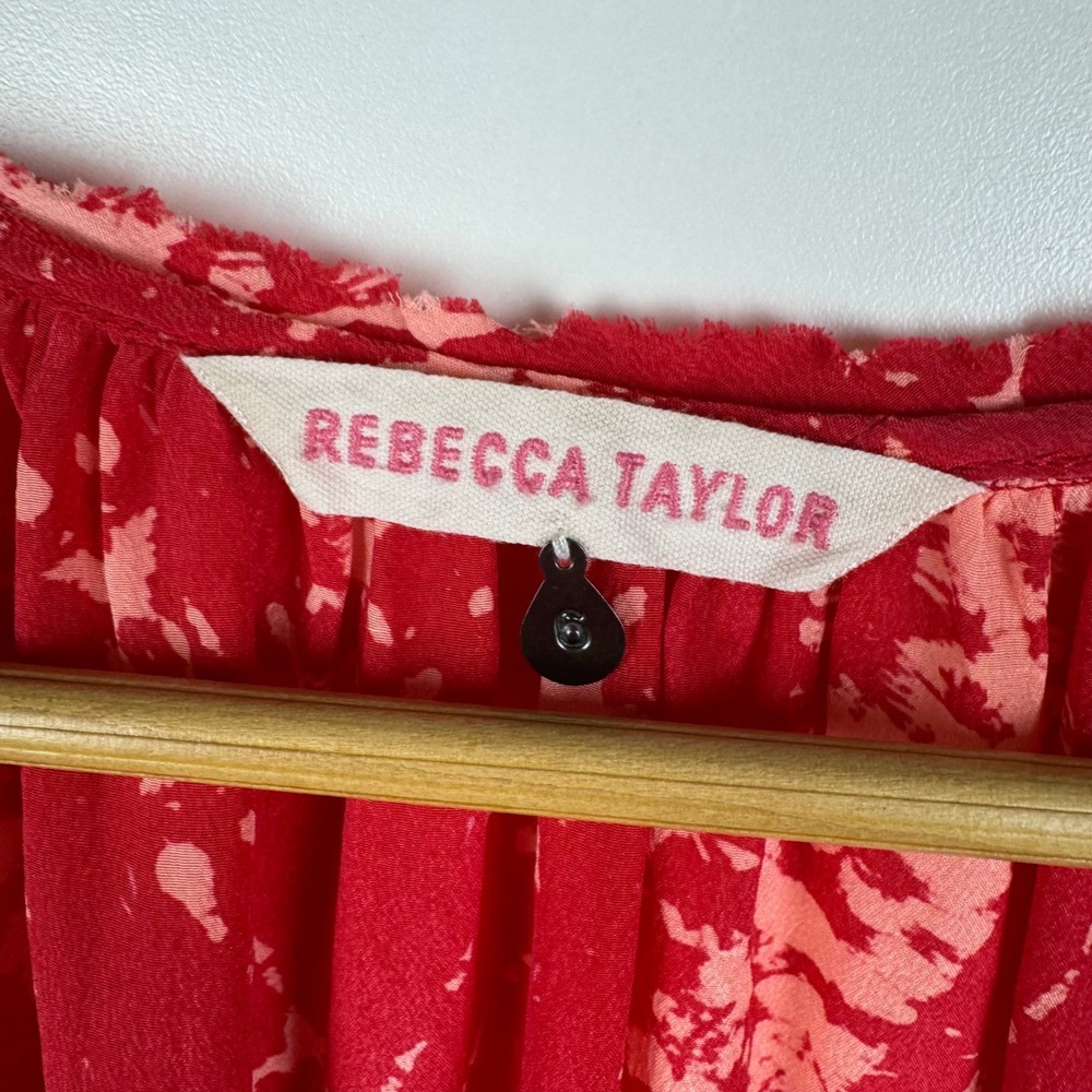 Rebecca Taylor 100% Silk Red Tie‎ Dye Print Blouse Size 6 Lightweight Sheer Chic - Picture 5 of 9